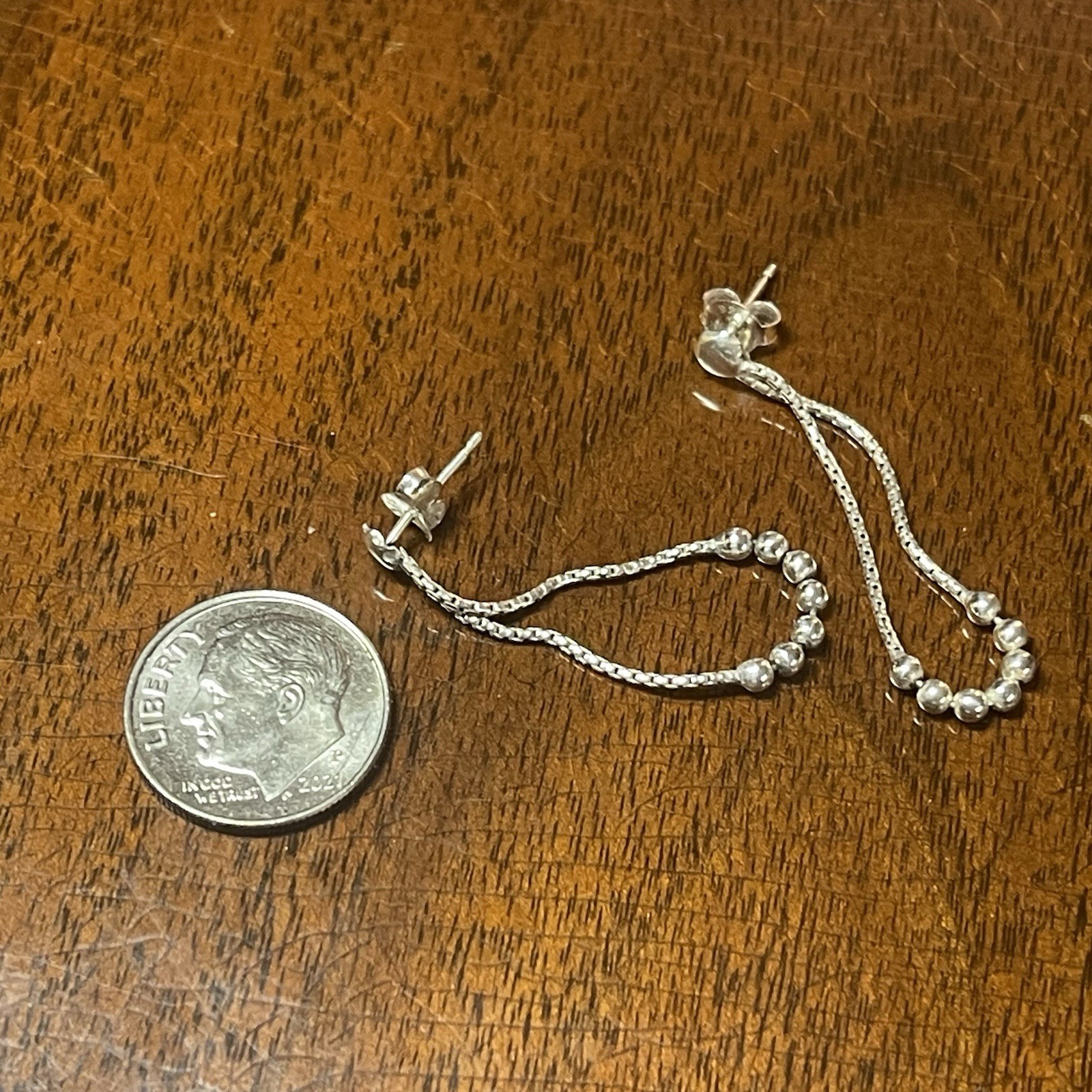 Vintage Sterling Beaded Box Chain Dangle Hoop Earrings!
