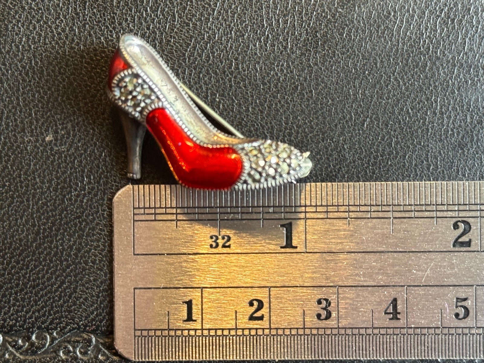 Vintage Judith Jack Red Enamel/Sterling/Marcasite Shoe & Purse Brooch Pin Set