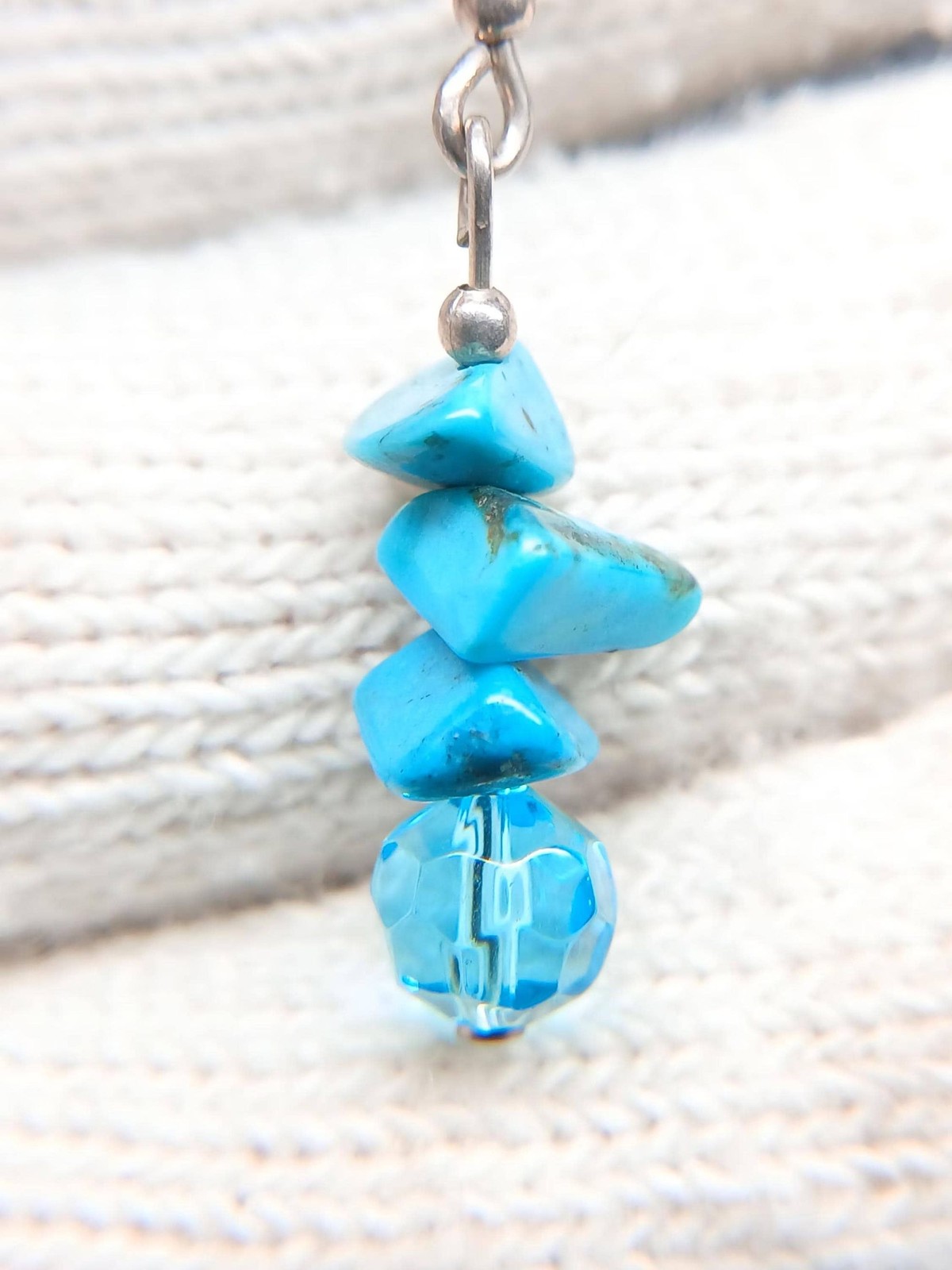 Sterling Silver Turquoise Chip Blue Crystal Dangle Earrings