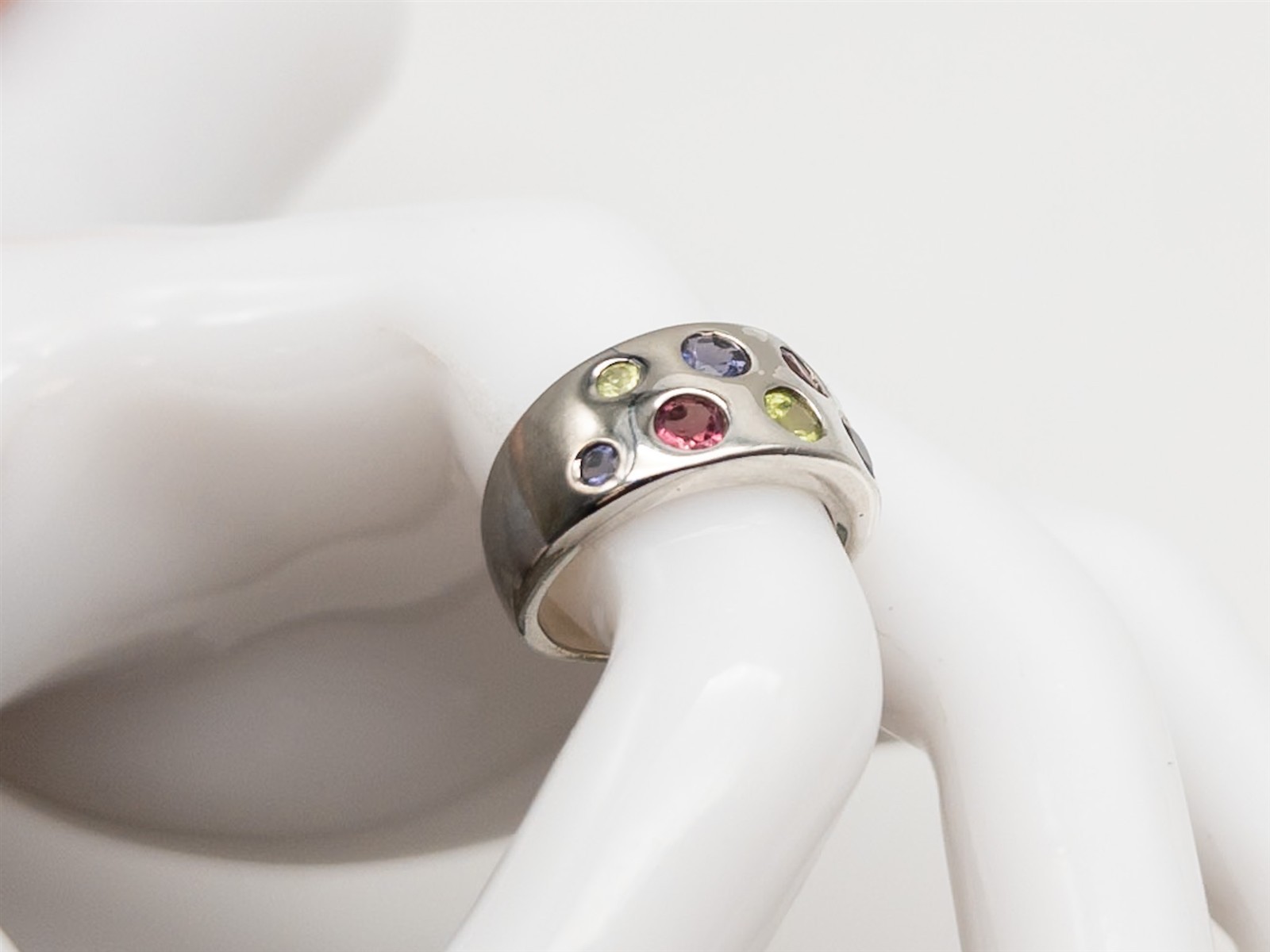 Designer $400 3ct Natural Garnet Iolite Periot Sterling Silver 10mm Band Ring
