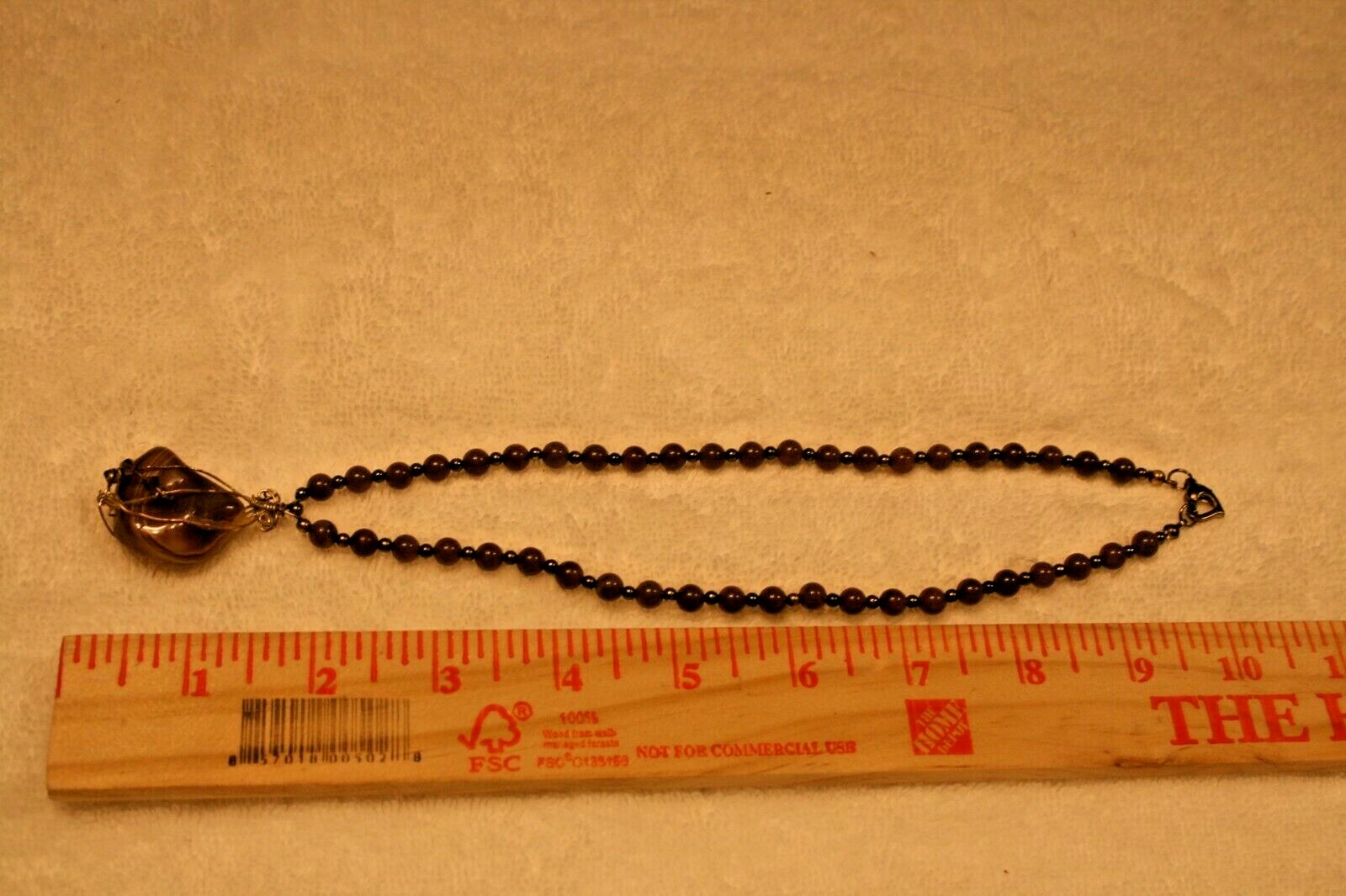 Vintage Agate Stone Pendant & Beads Necklace Silver-tone Metals Alloys 16”