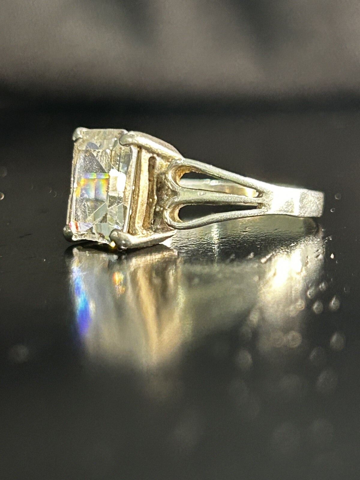 Vintage Ring Size 8.5 Silver 925 Emerald French Cut CZ