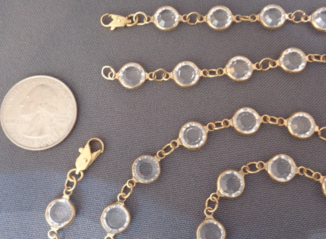 Vintage Necklace & Bracelet Set Bezel Set Faceted Clear Crystals Gold Tone