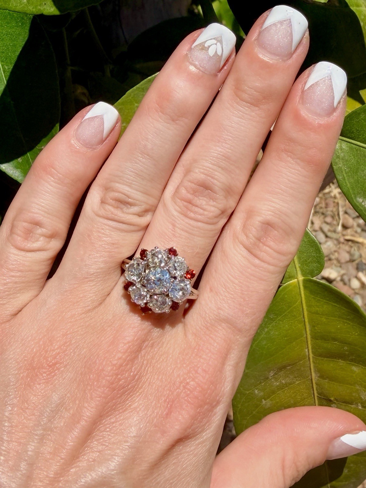 Rare Edwardian 4.43ct Old European Mine Cut Diamond Orange Sapphire Cluster Ring