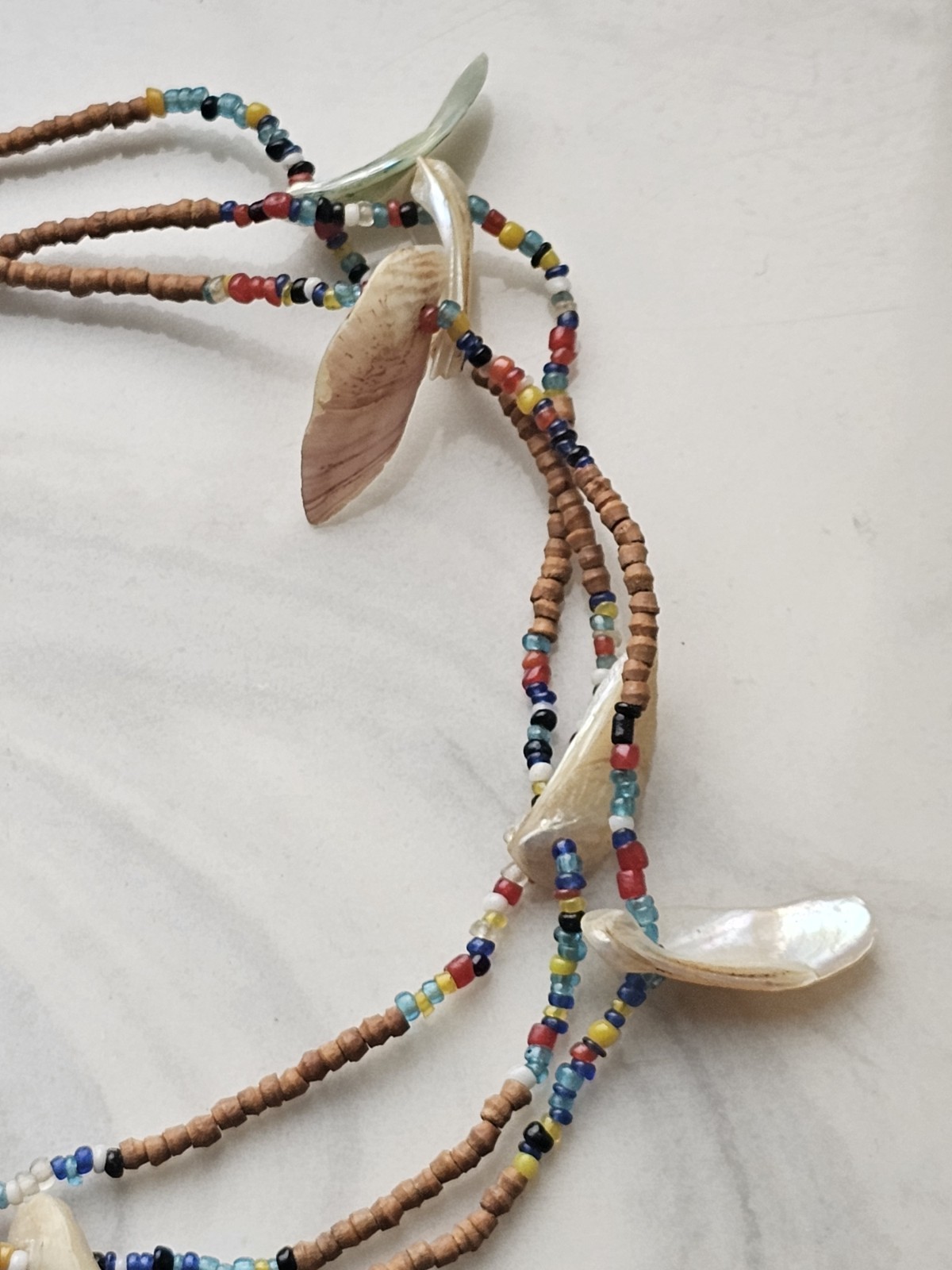 Beautiful Vintage Tribal Bead Cut Shell Bohemian Necklace