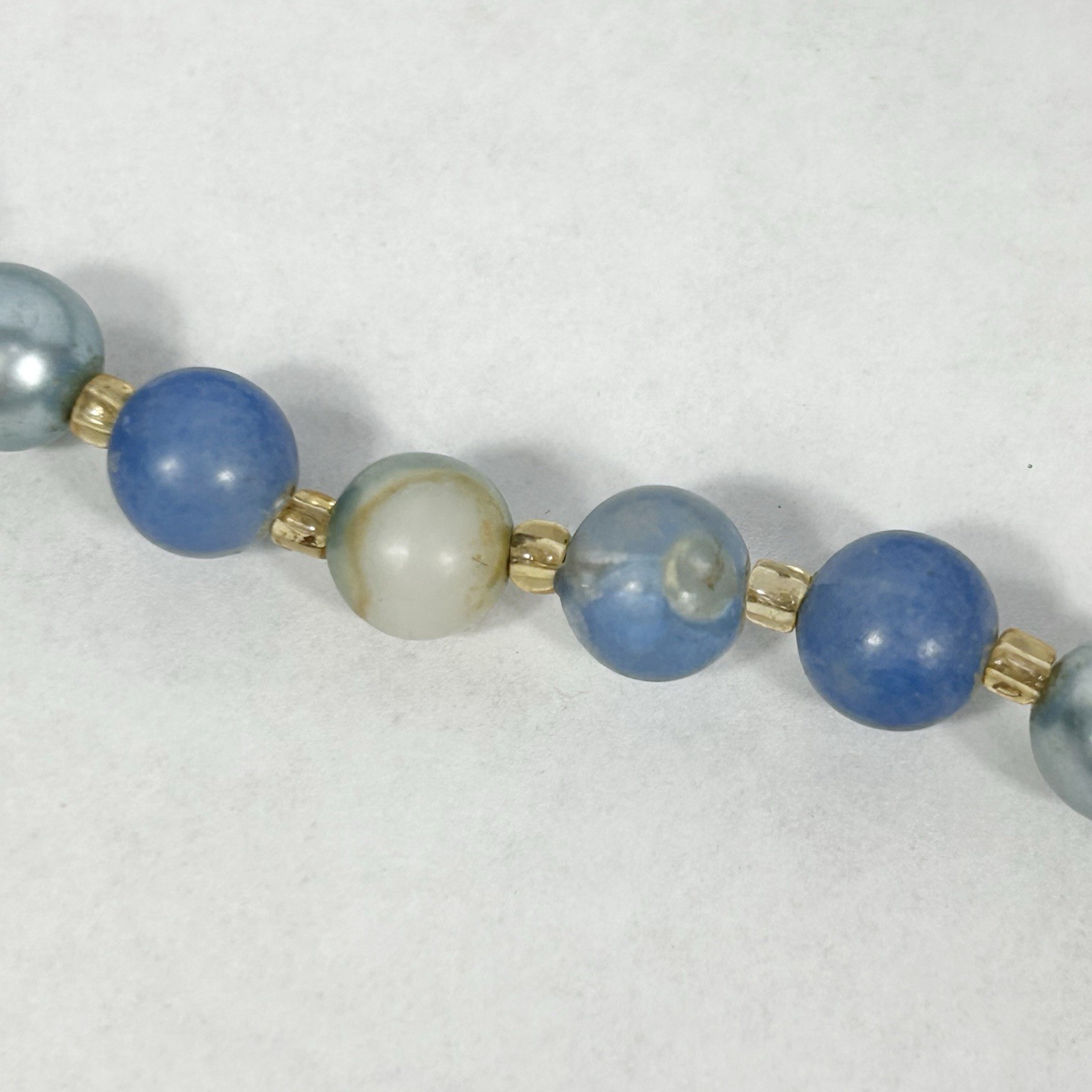 Vintage JAPAN Double Strand Blue Bead Necklace 17.5” Faux Pearl Acrylic Glass