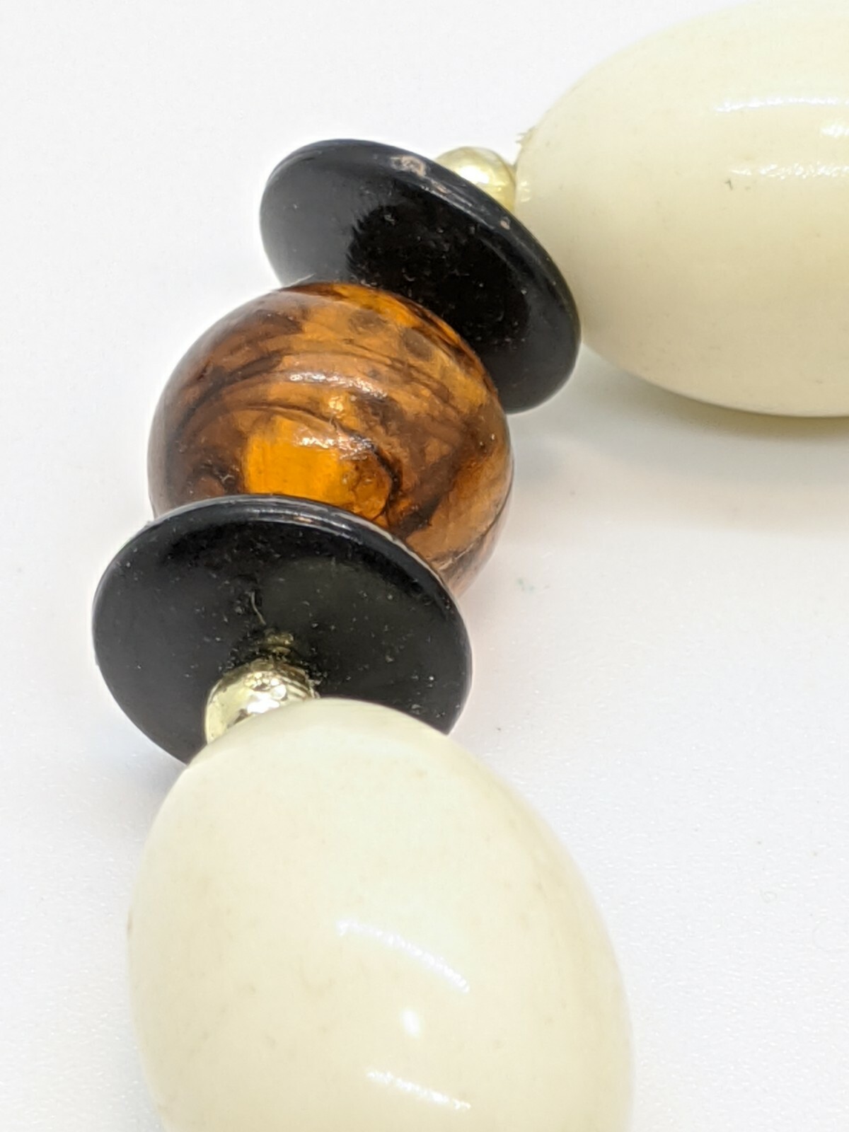 Vintage Black Cream Amber Color Acrylic Bead Necklace