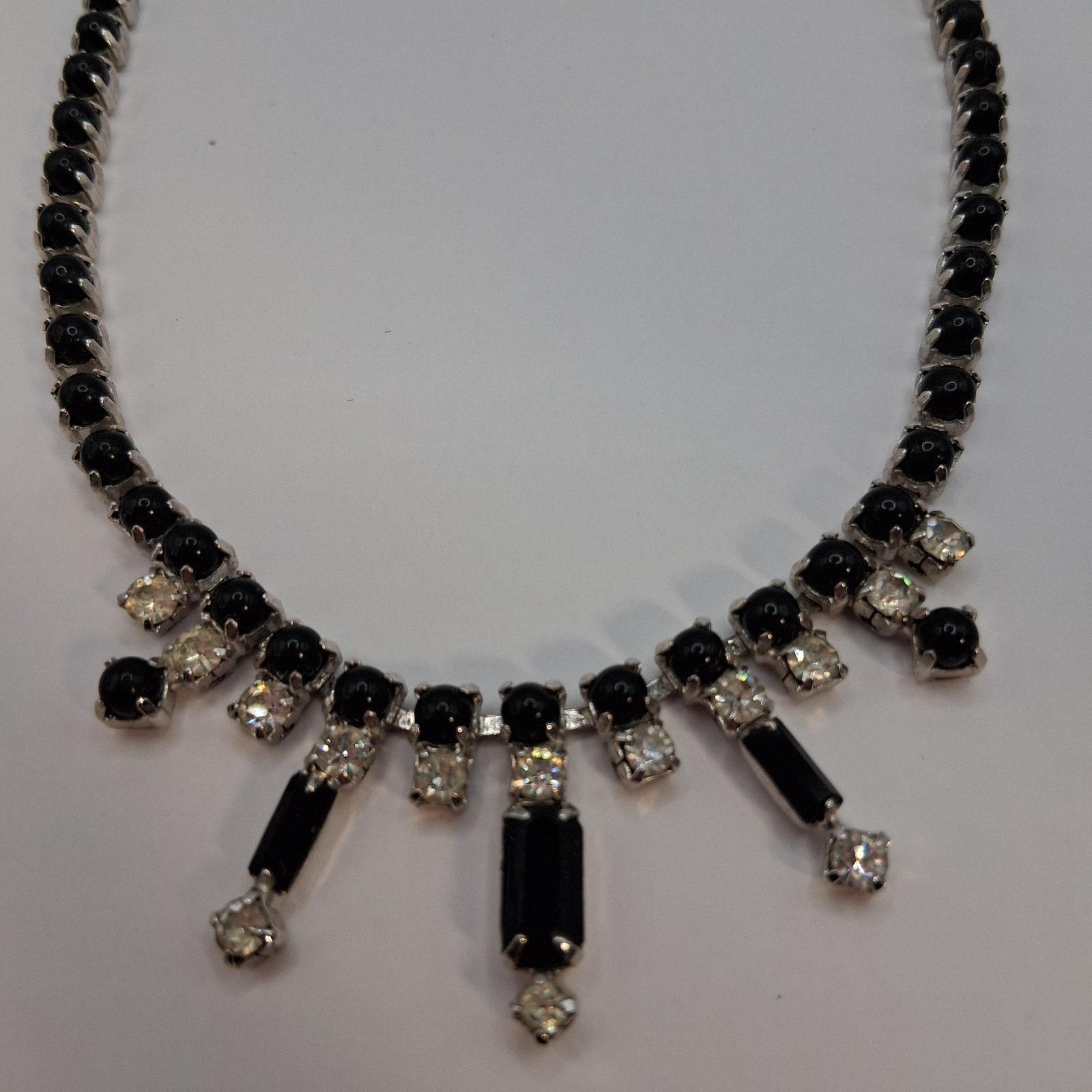 Vintage Black & Clear Rhinestone Tapered Bib Silver Tone Choker – Glam Prom