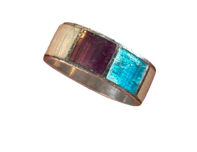 SIAM 925 Sterling Silver Vintage Blue Purple Enamel Band Ring Sz 7 Native