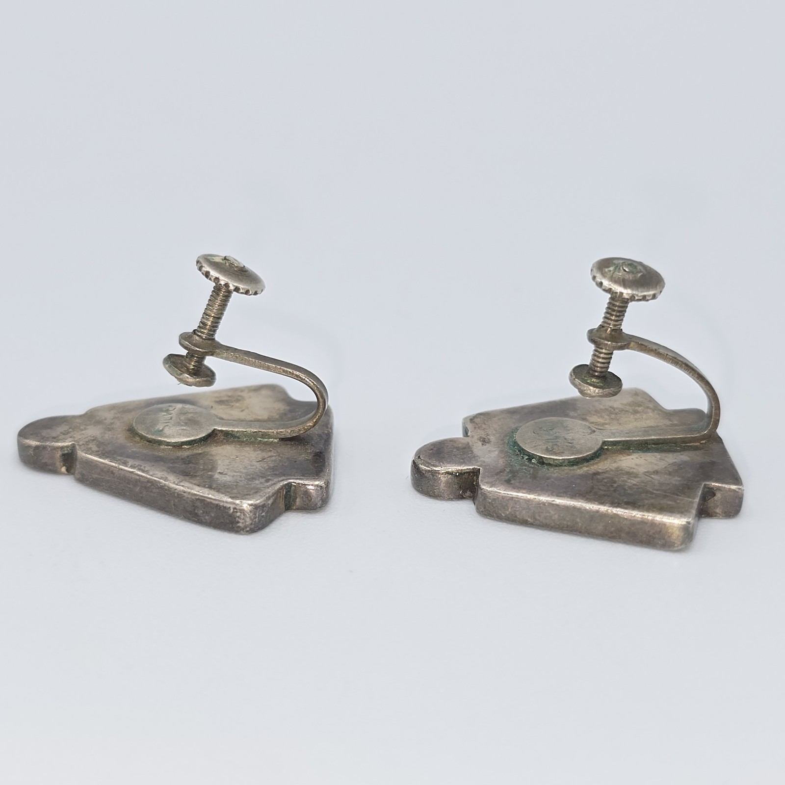 VTG Sterling Silver Abalone Angel Screw Back Earrings Mexico MCM Figural