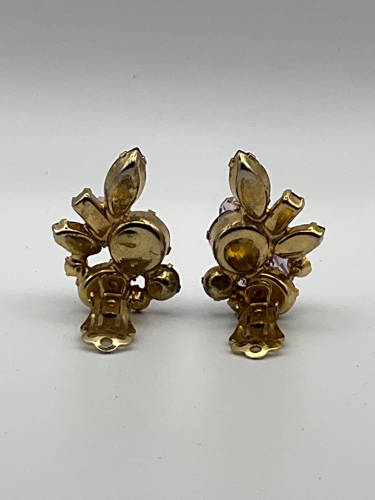 Signed Kramer Ruby Red AB Rhinestone Dangle Clip On Earrings VTG