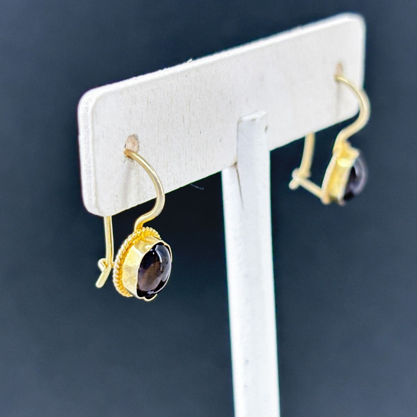 Vintage Gold-Tone Sterling Silver 925 Purple Glass Drop Earrings