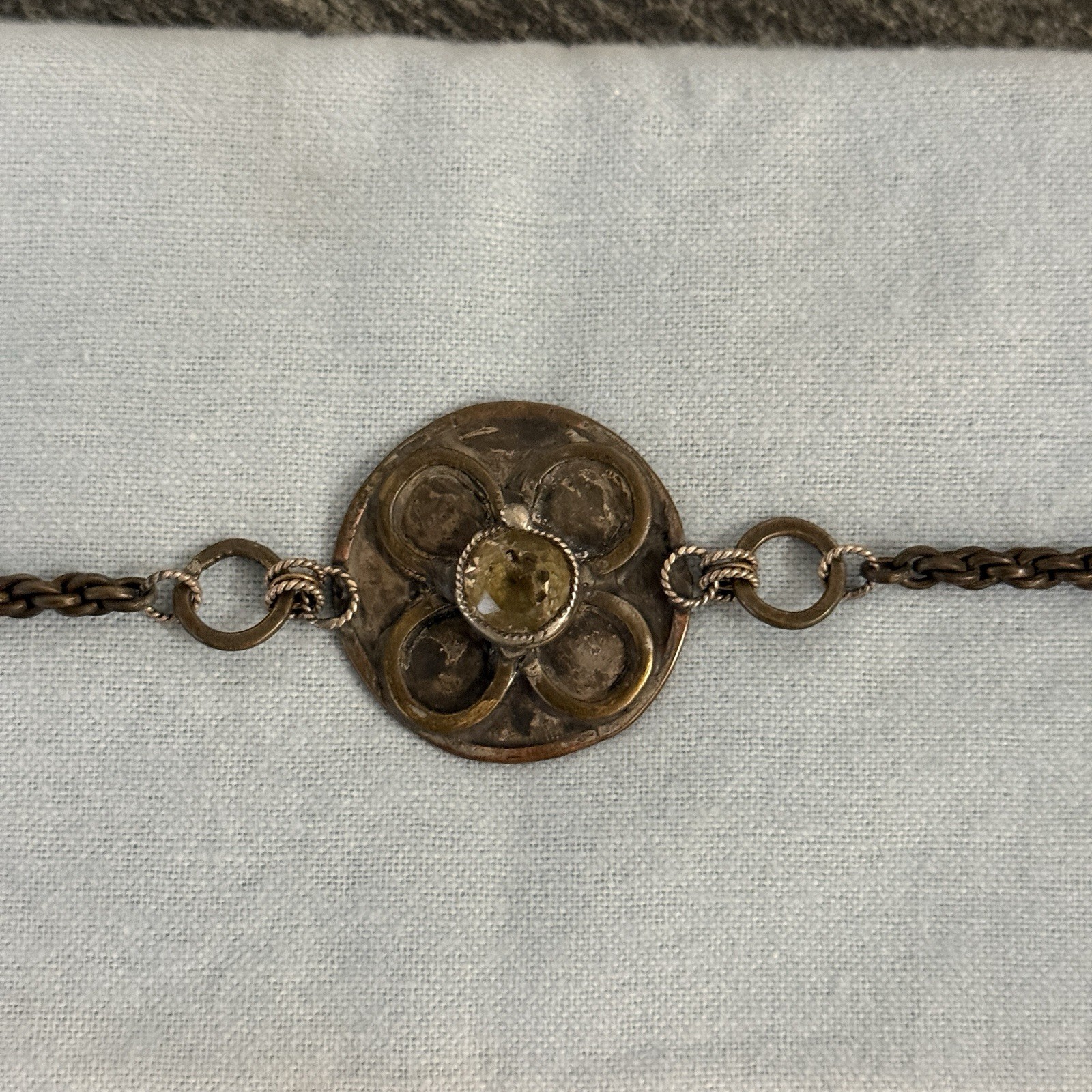 Vintage Signed Artisan Sterling & Mixed Metal Quartz Bracelet One Of A Kind Boho