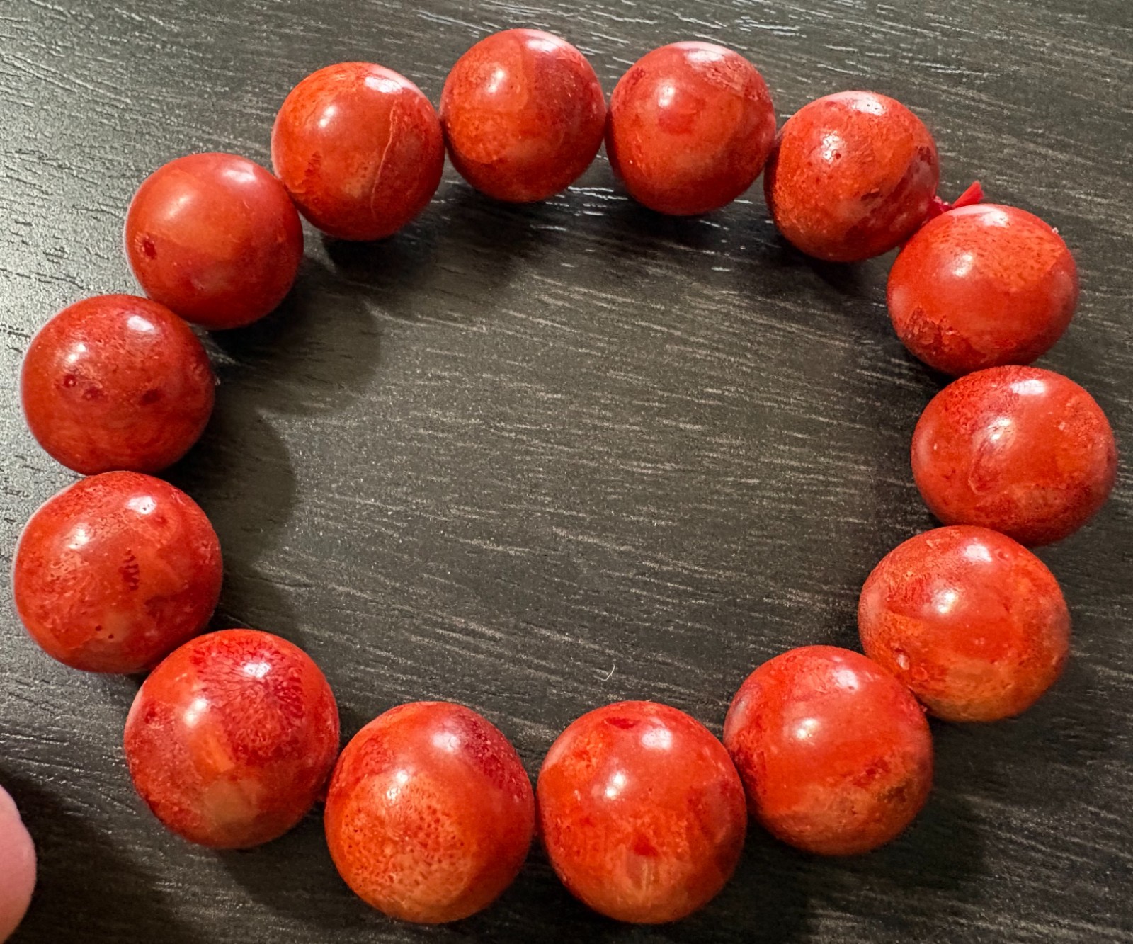 SET of Polished Red Apple Sponge Coral Beaded 26″ Necklace, Bracelet, Earrings