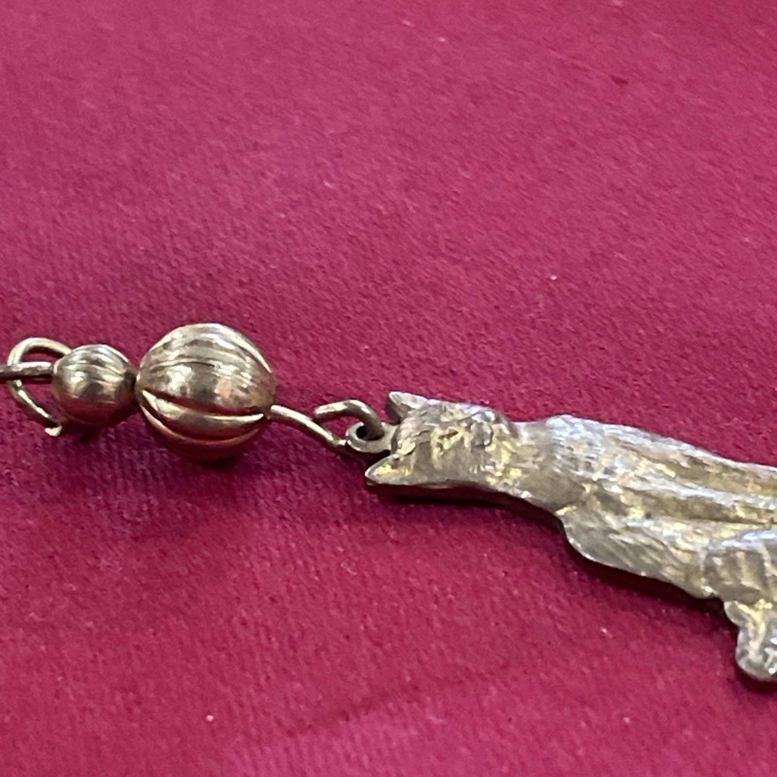 Vintage Gold Toned Sitting Cat Kitty Beaded Dangle Charm Pendant
