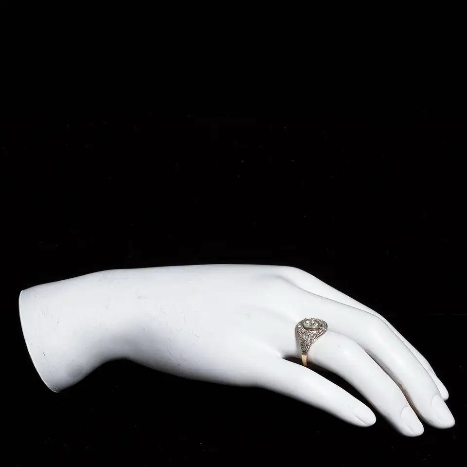 Art Deco Wide Old European Cut All Moissanite Gemstone Filigree Engagement Ring