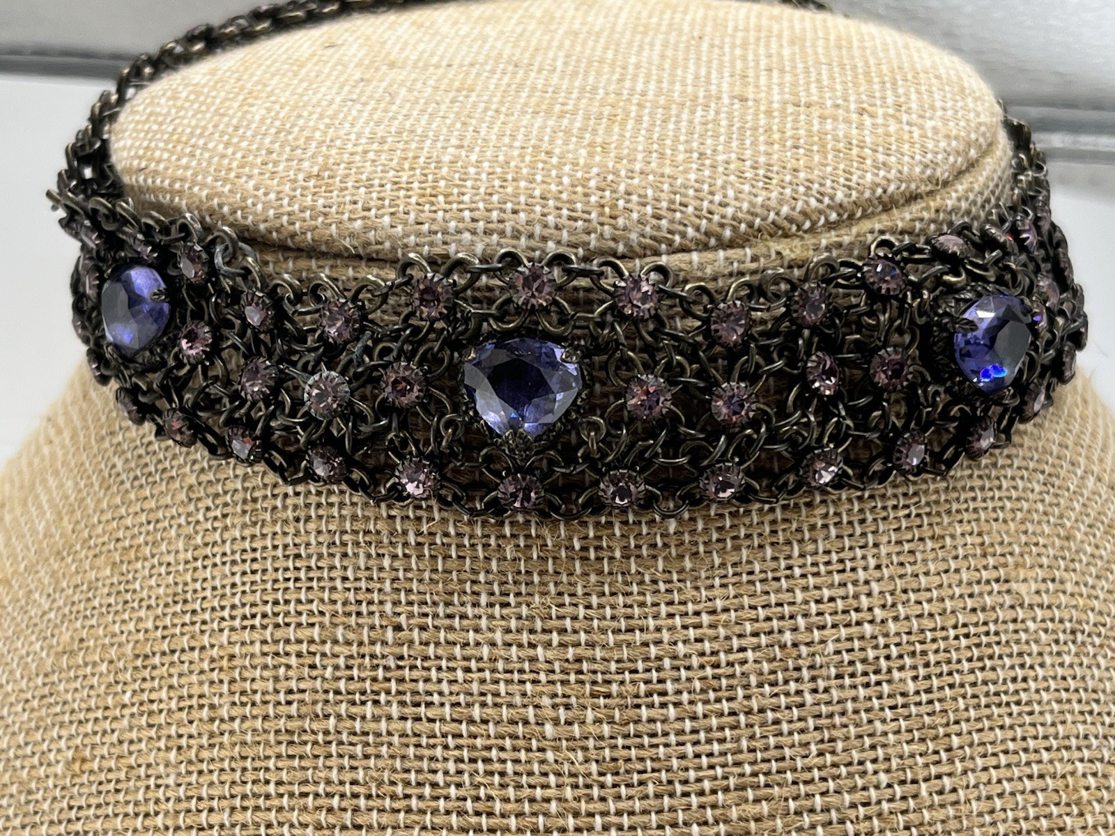 Vintage Kenny Ma san francisco Necklace 16 1/2 In Pink And Purple Rhinestones