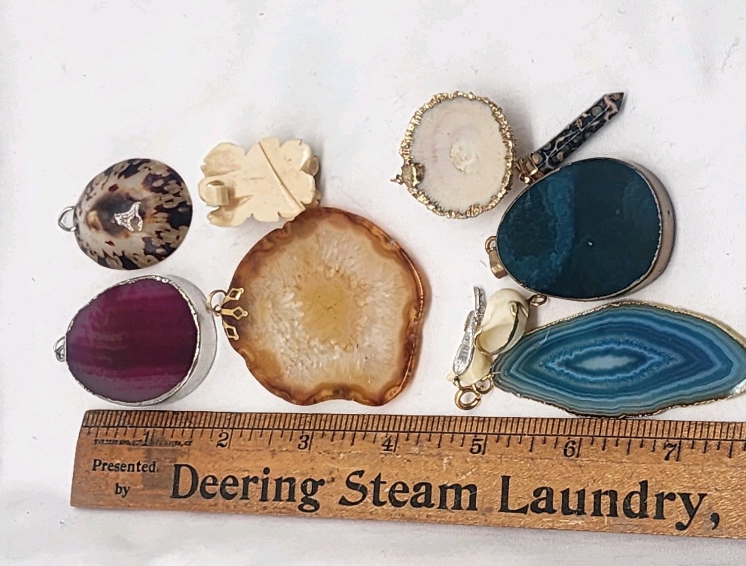 VTG pendant lot stones, shell and glass Mixed Metals lot of 10 Pendants