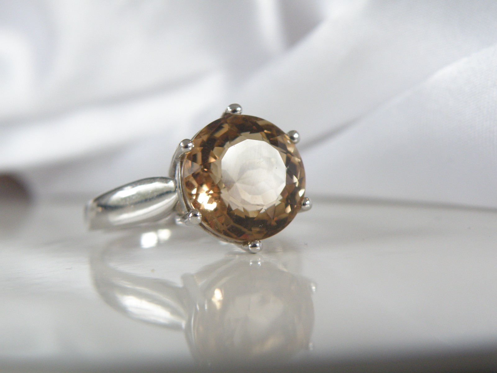 Vintage Sterling Silver 925 Natural Golden Beryl Solitaire Cocktail Ring Size 11