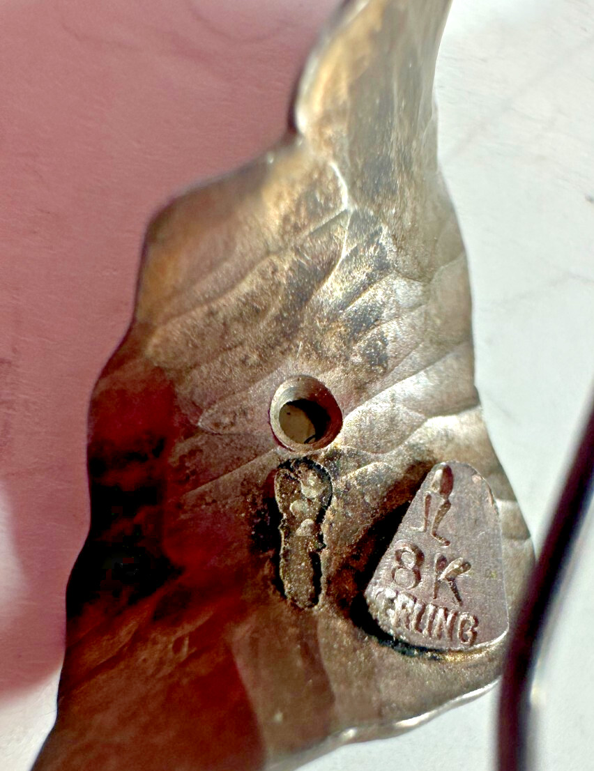 Vintage Earrings Leaf Shape Sterling Silver 18K Gold Nature Pierced Signed