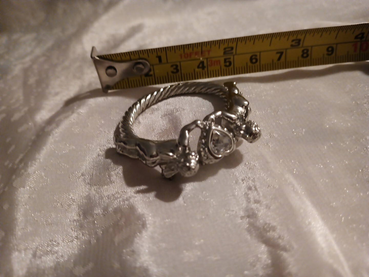 Vintage Kirks Folly Cherub Heart Brooch Silvertone Signed Estate Costume Jewelry