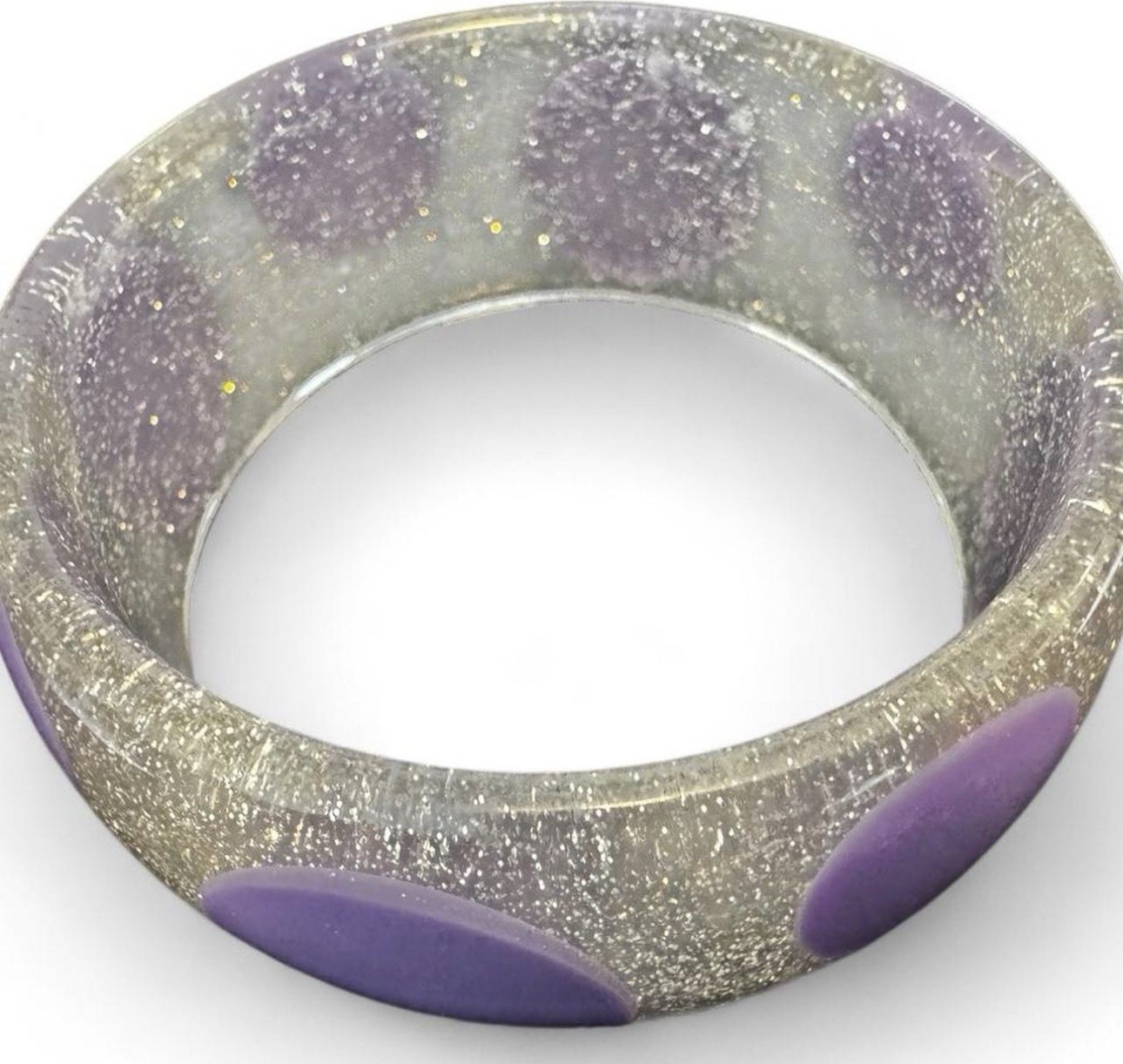 Vintage 1980s Translucent Glitter Polka Dot Chunky Bangle Bracelet