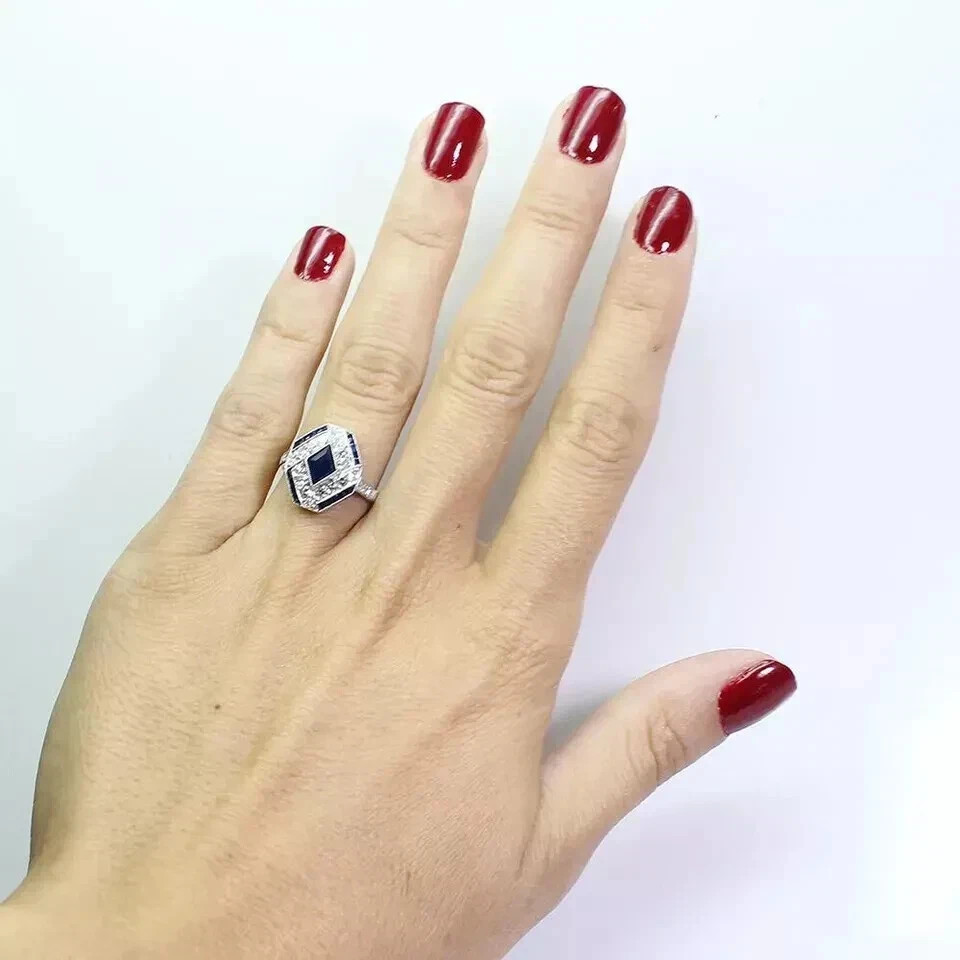 2Ct Art Deco Style Lab Created Sapphire & Diamond Wedding 14K White Gold FN Ring