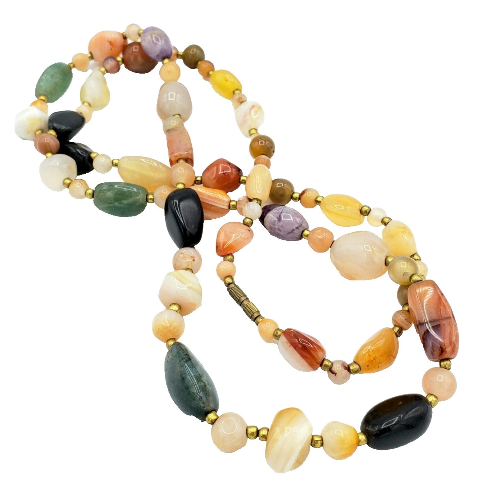 Colorful Agate Stone Necklace 36″ Long Sustainable Boho Jewelry blu1-22