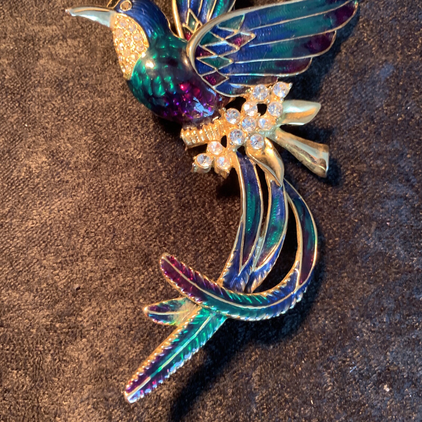 Vintage Phoenix Brooch Beautiful Green, Purple, And Blue