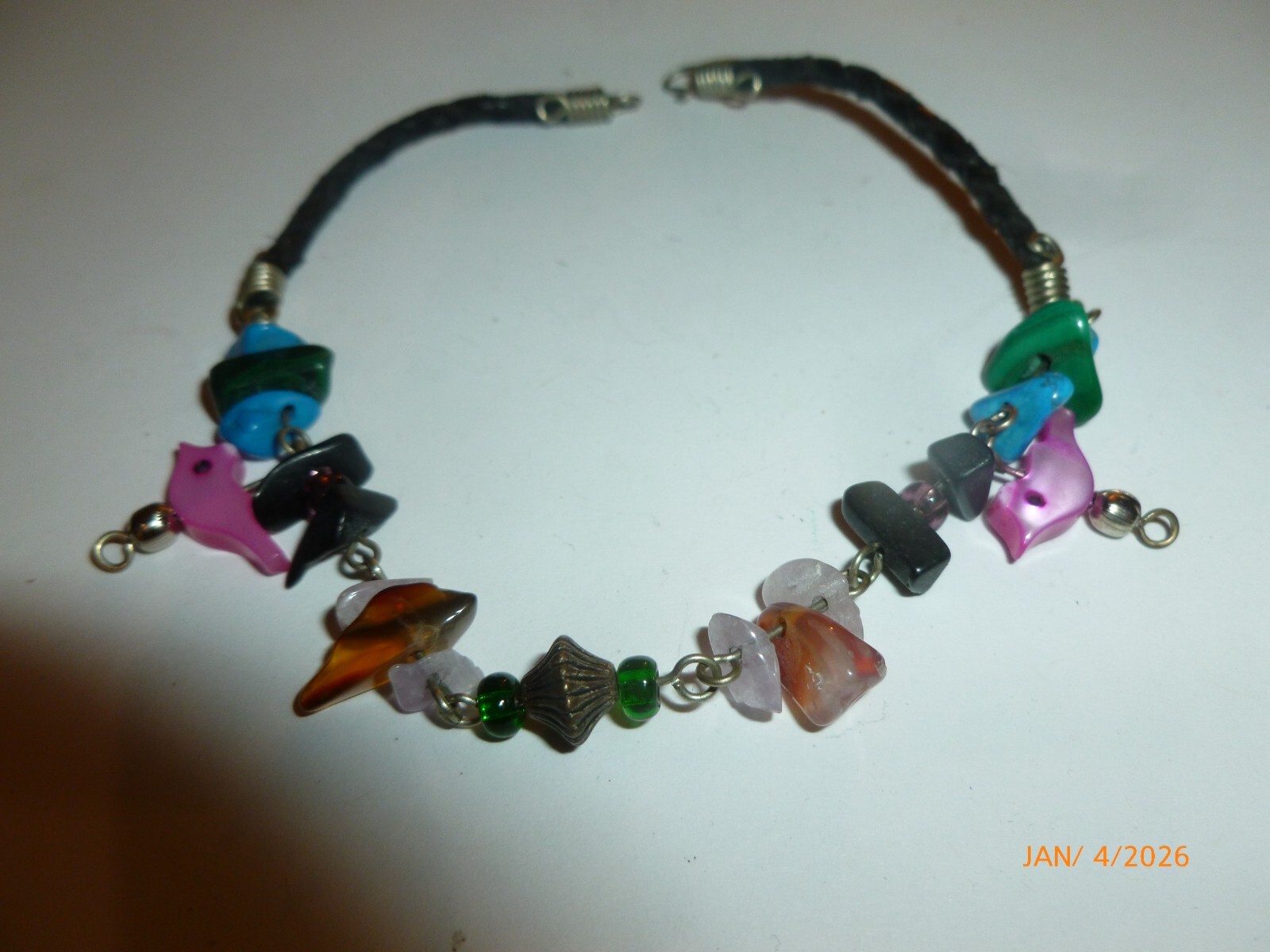 Vintage Handmade Leather Bracelet Shell Charm Fetish Birds Native Trading Post