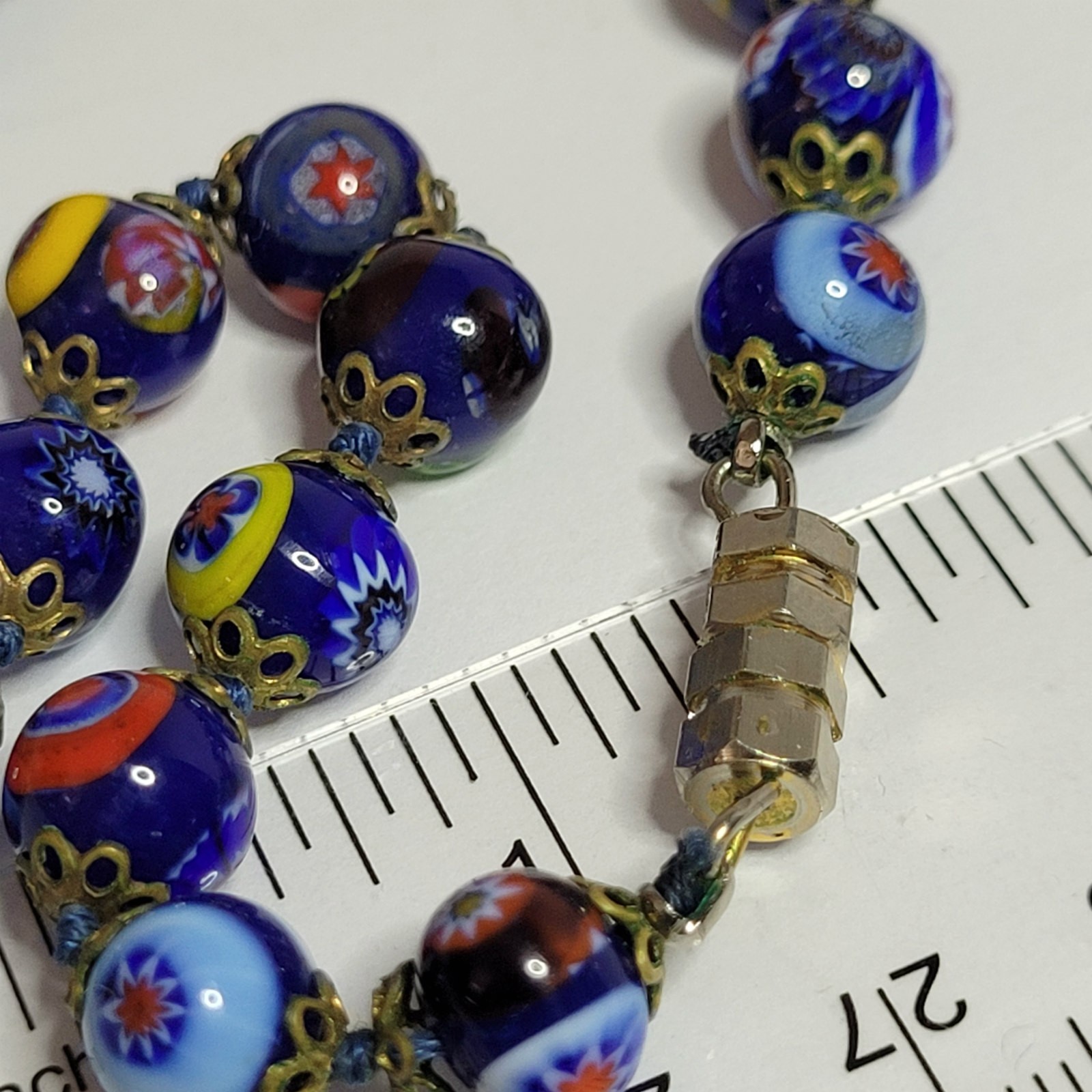 Ventian Murano Millefiori Glass Beads Necklace Italy graduated 29 1/2 inch lot C