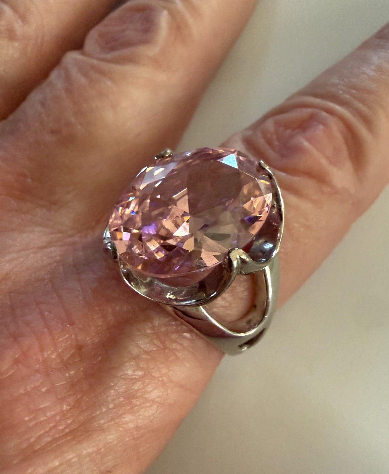 Vintage QVC HSN ? Pink Cubic Zirconia? Sterling Silver Cocktail Ring Sz 9.5 8.5g