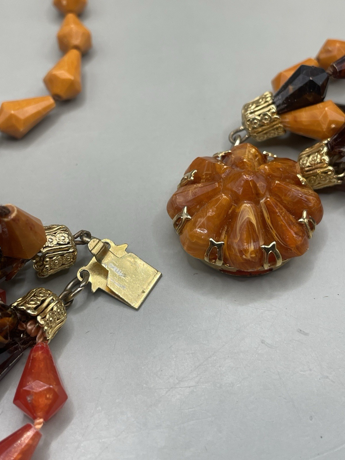 Vintage Eight Strands Fall Autumn Colors Lucite Beaded Statement 22.75” Necklace