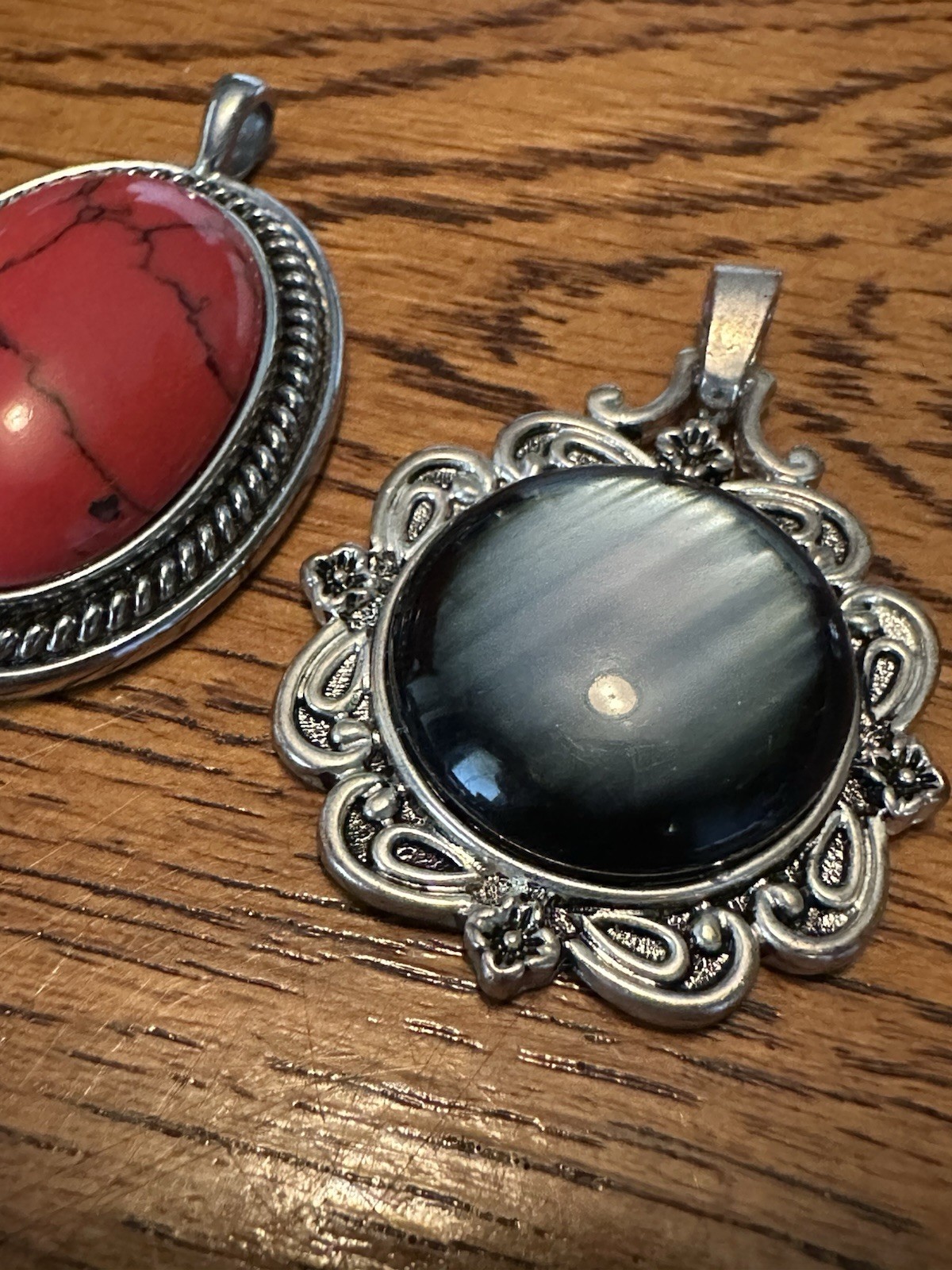 Lot of 8 Vintage to Modern Pendants Black Red Blue Stones Oval Heart Round