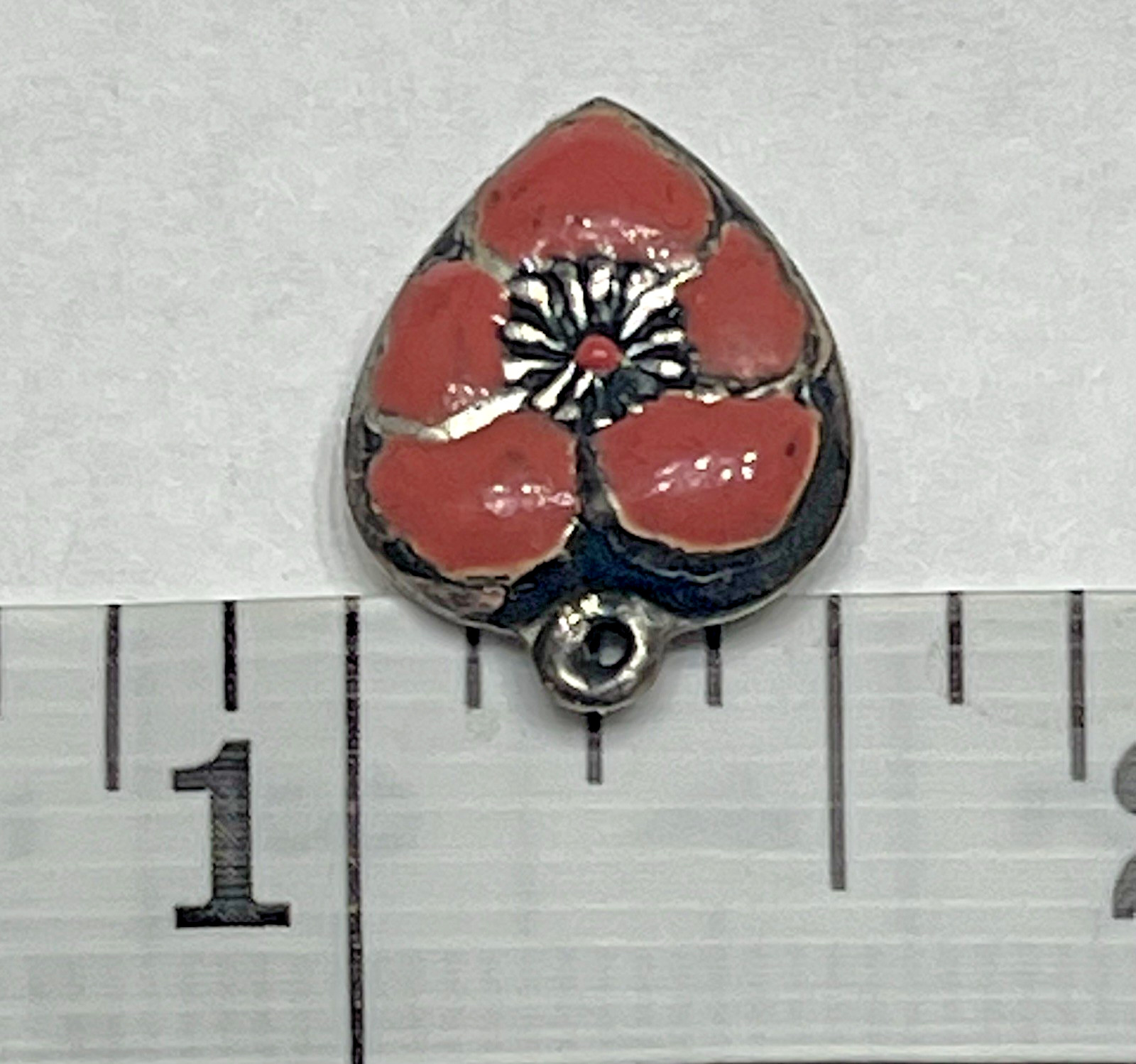 Sterling Silver Heart Flower Charm Puffy Enamel Pansy 925 Vintage Stamped Pink