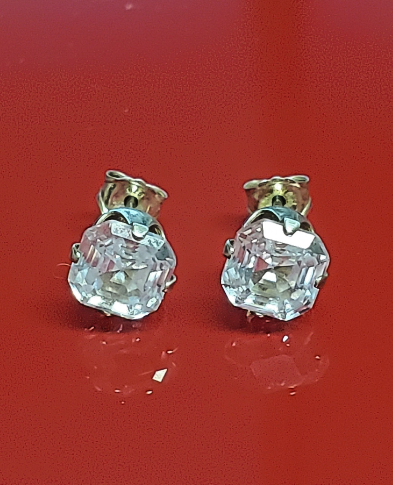 925 C Signed 5mm CZ Sterling Silver Square Faceted Cushion Cut Stud Estate Glam