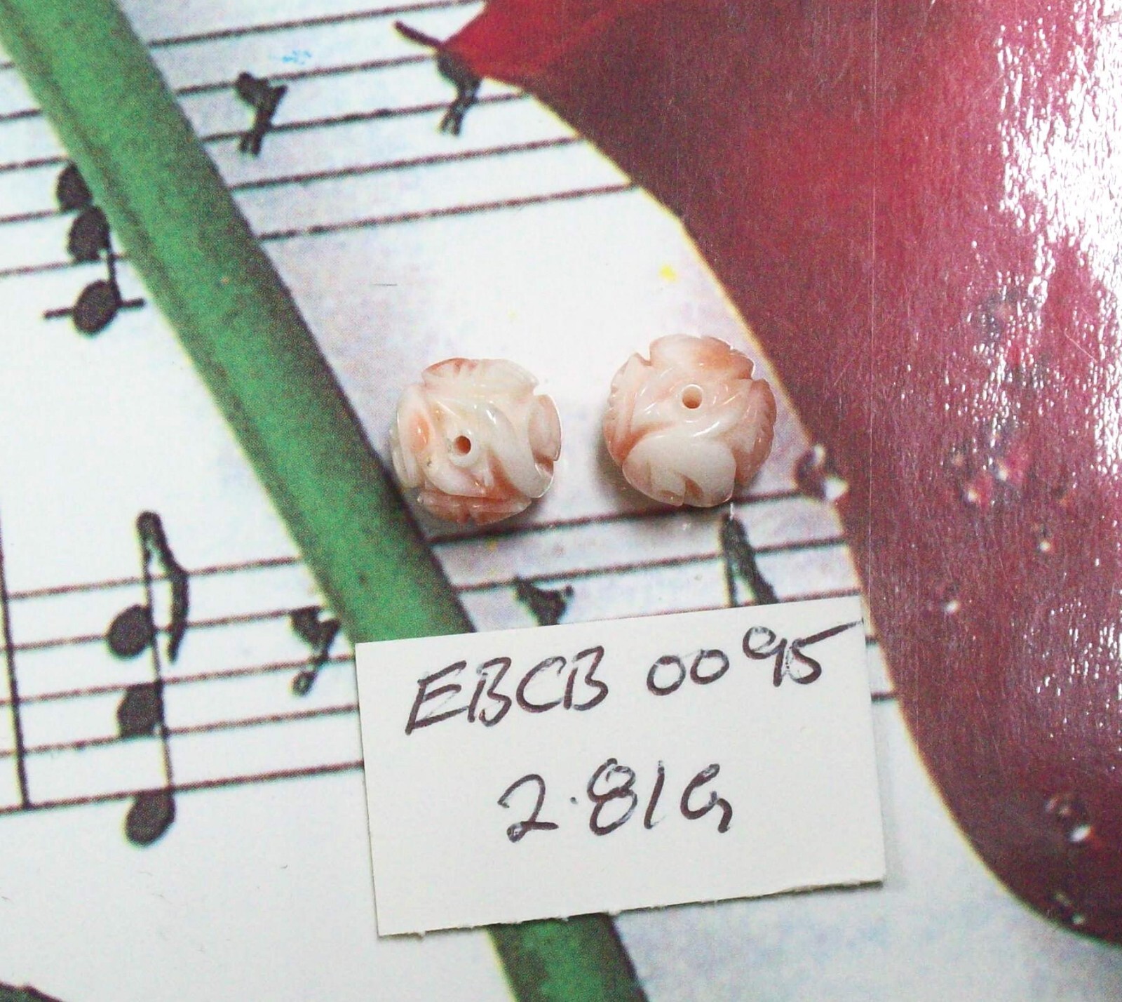Genuine Untreated Natural Pacific Carved Coral 2 BeadS 2.81 Grams. EBCB0095