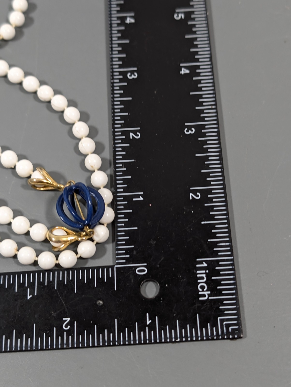 Vintage White Beaded Very Long Necklace Blue Accent Layering 54 in Opera