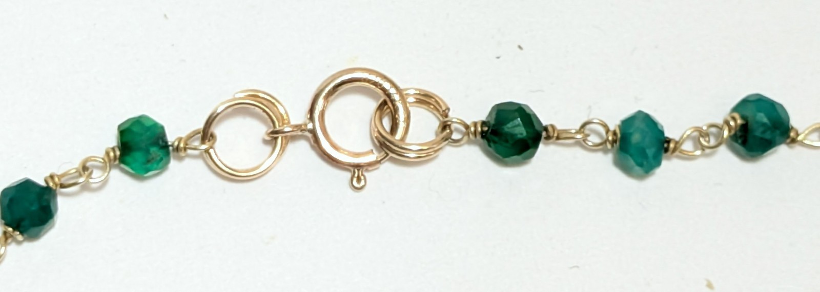 Antique 14K Gold Filled Childs Green Stone Beaded Necklace 12 1/4″