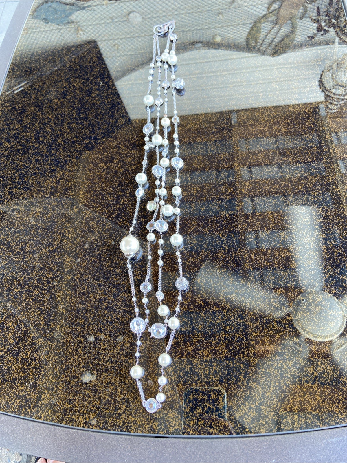 Vintage Henri Bendel Necklace Faux Pearls And Rhinestone On Silver Tone Sighned