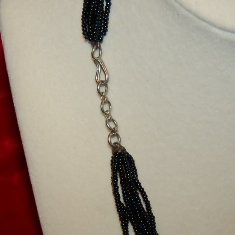 VINTAGE JEWELRY Necklace Multi Strand Beaded Metal Pendant