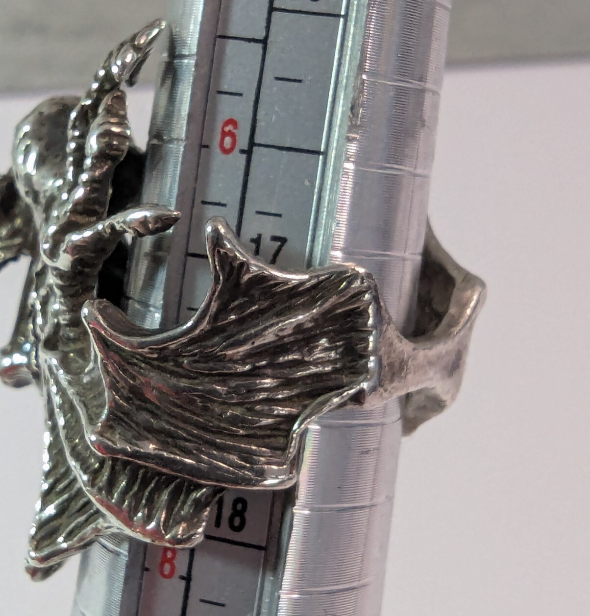 Vintage Pewter or Silver Flying Dragon Biker Ring Size 7