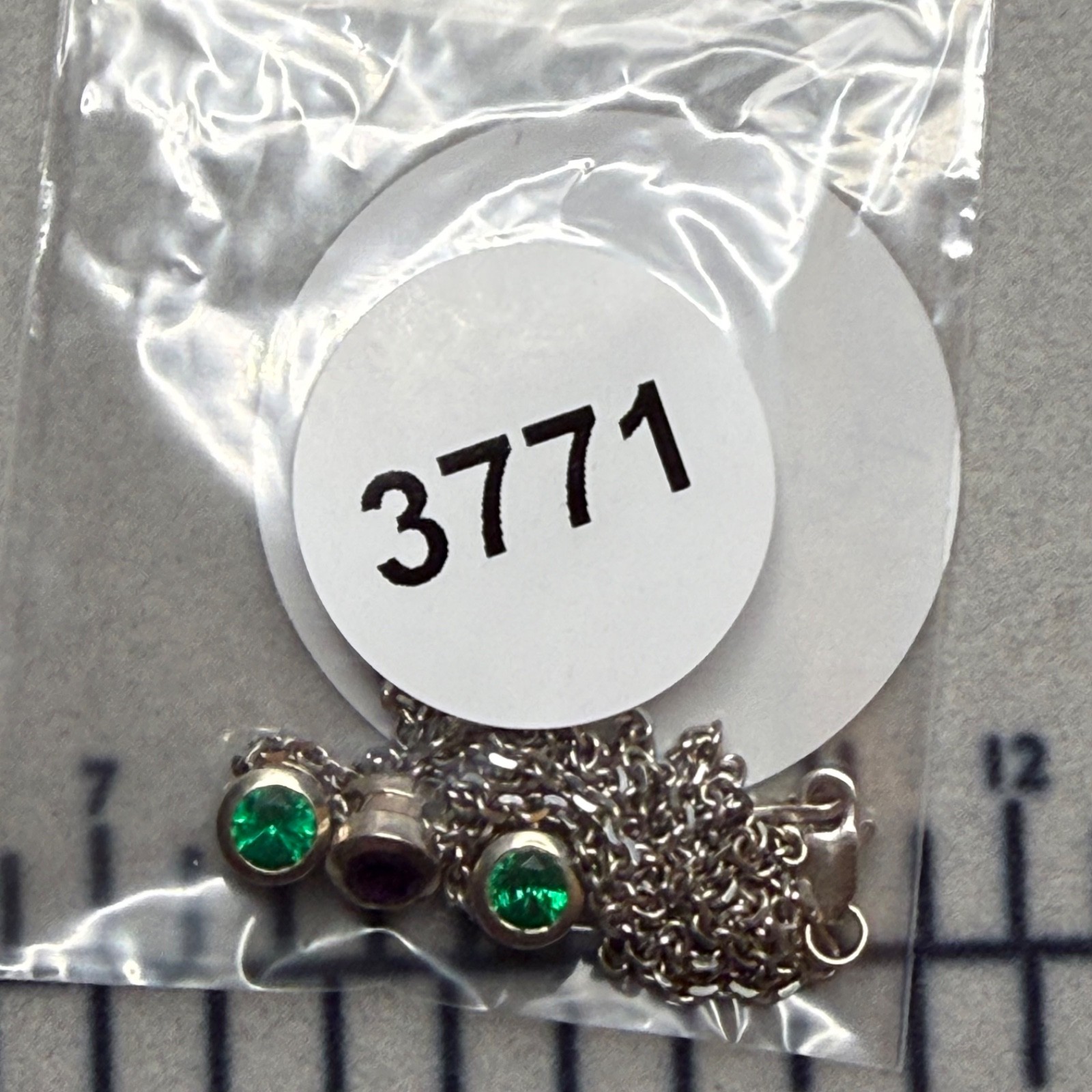 Vintage Sterling Silver 3 Stone Sliding Bezel Station Necklace Green & Purple CZ