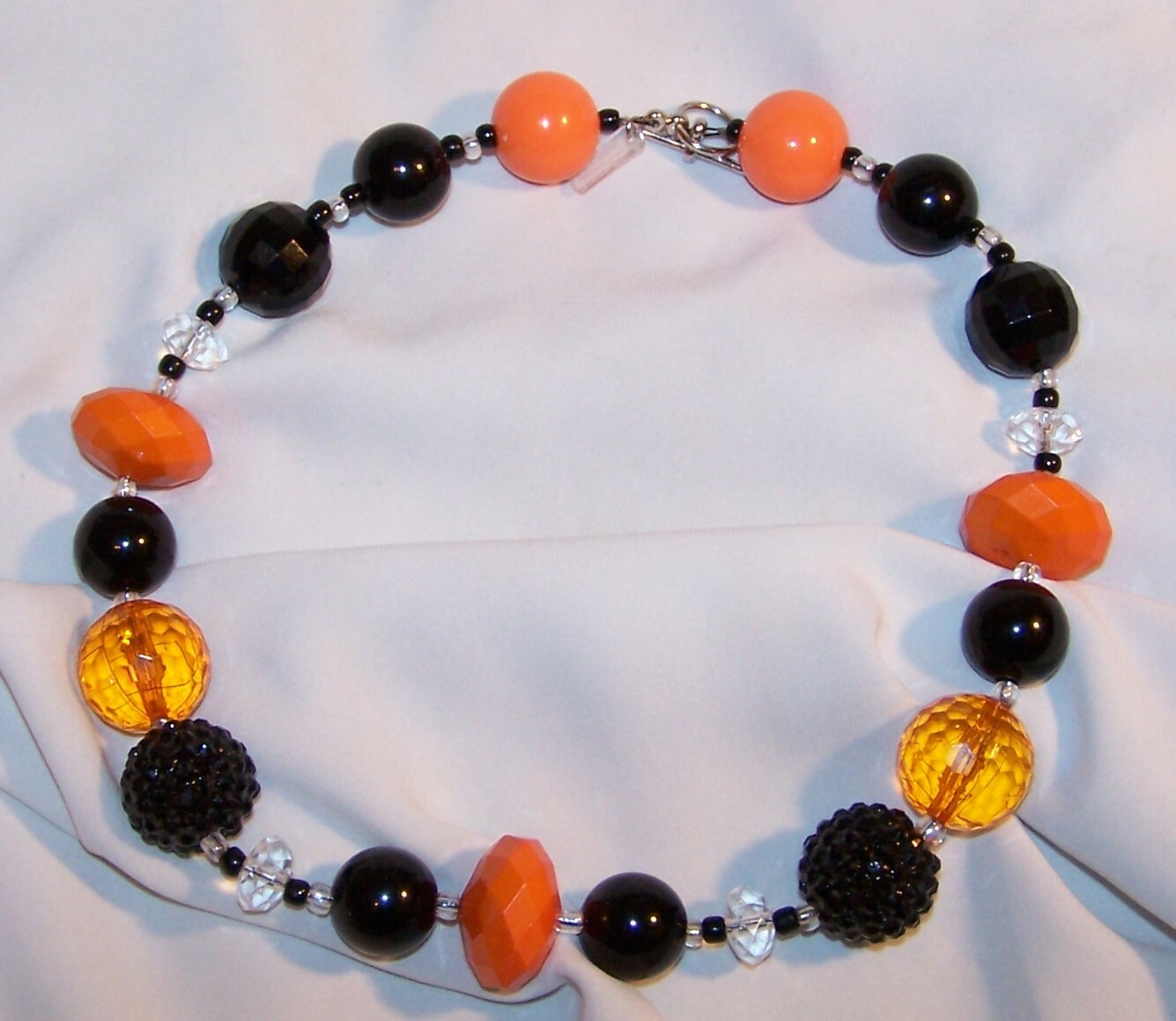 Vintage Lucite Necklace Halloween-Orange Black Clear-Signed Udazzle Design