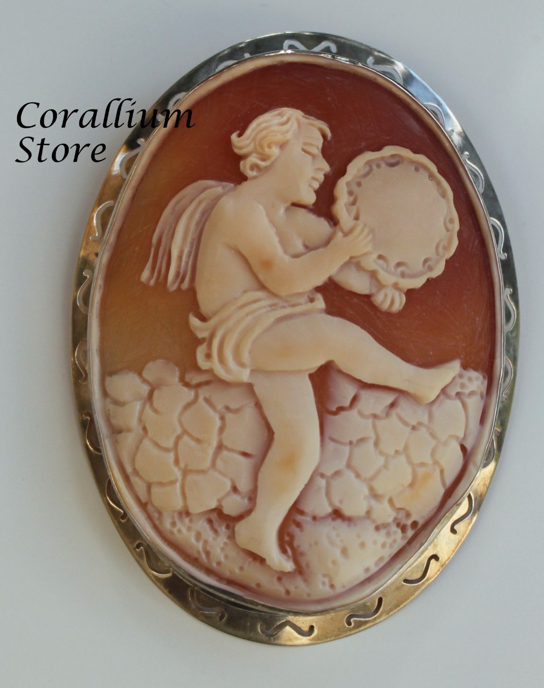 CAMEO handmade 67 x 50 mm Art deco, BROOCH and PENDANT, sterling silver MARKED