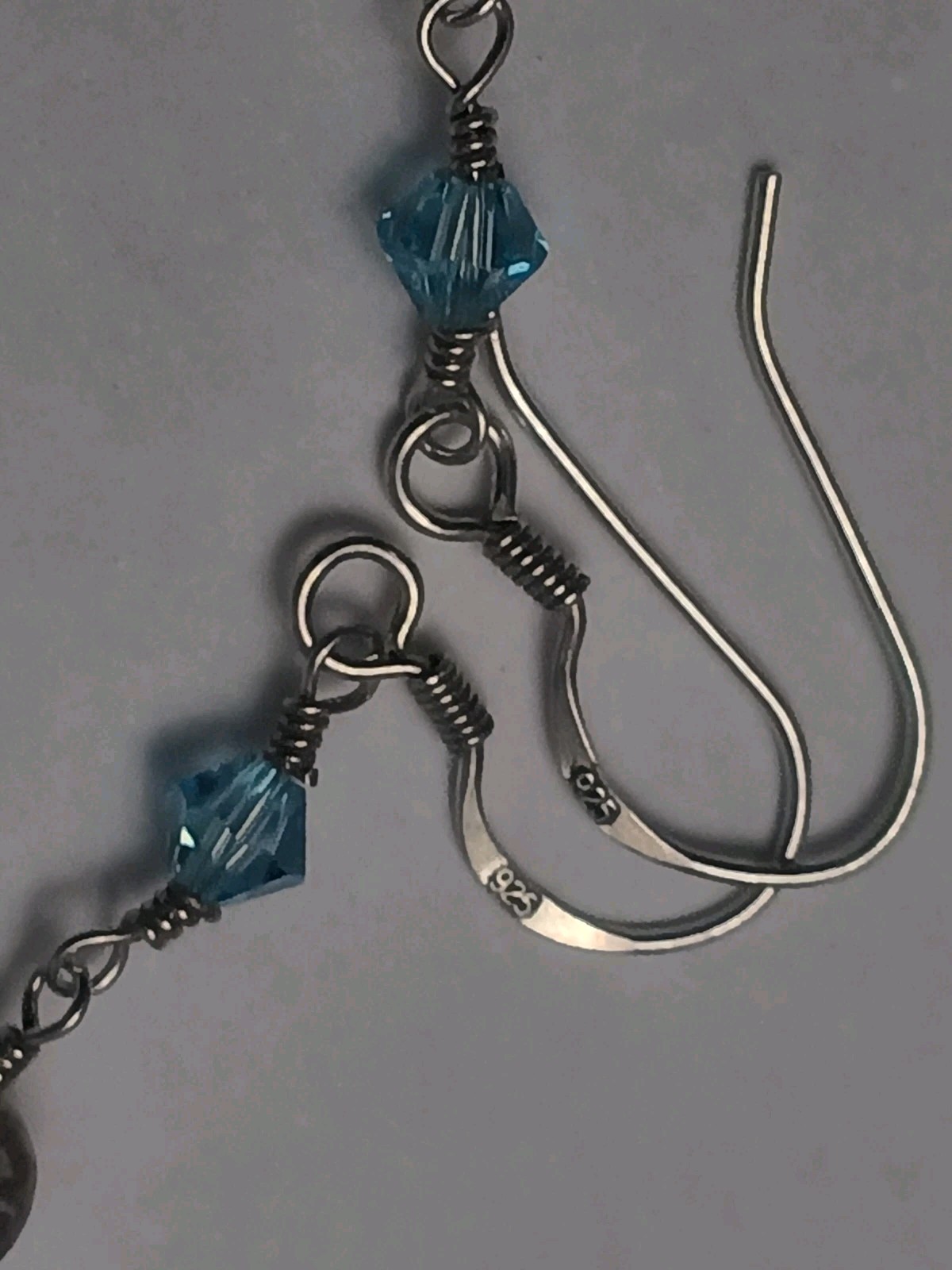 Vintage Sterling Silver Blue Purple Pearl And Quartz Earrings 925 Tested