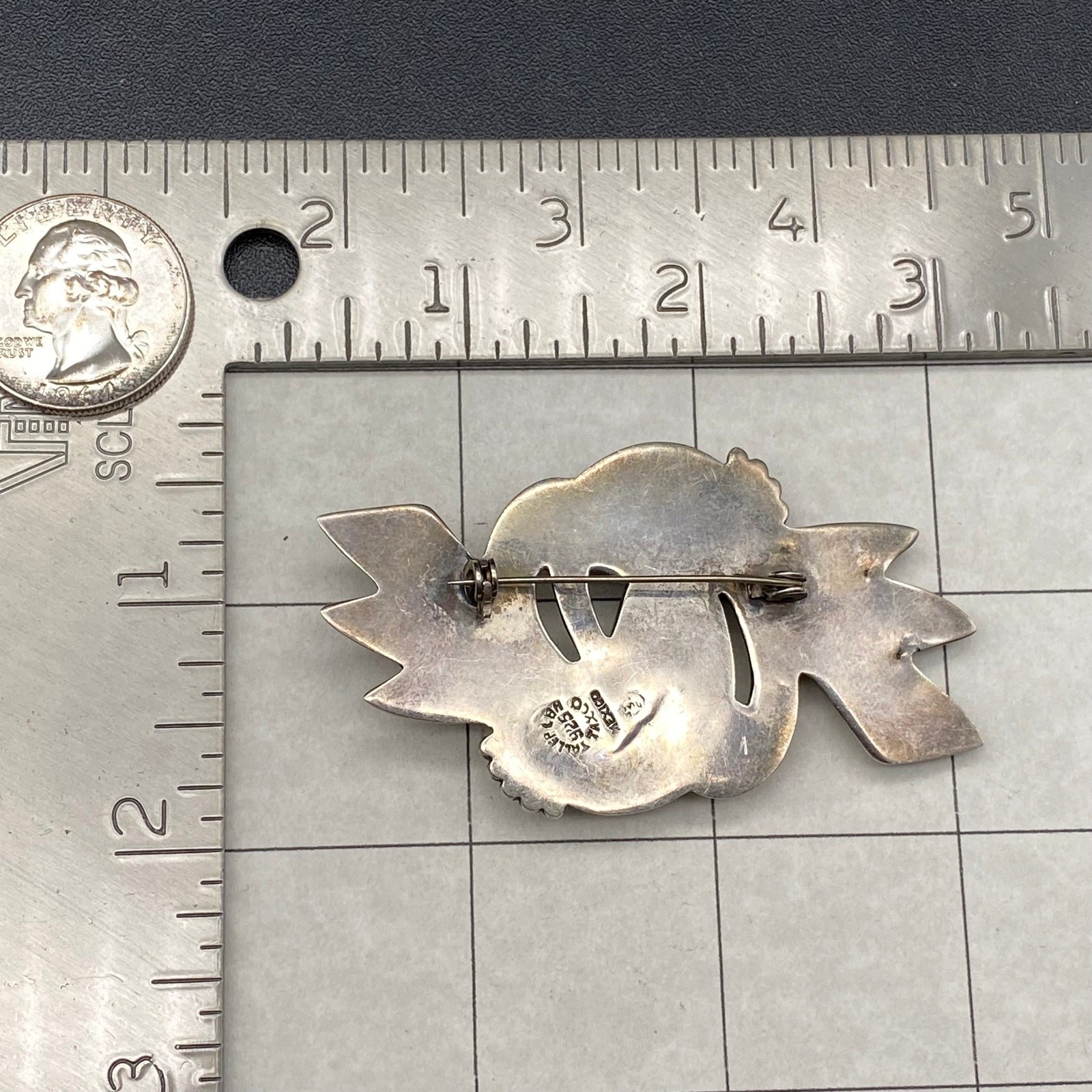 Vintage Mexico Green Onyx Sterling Silver Pin Brooch
