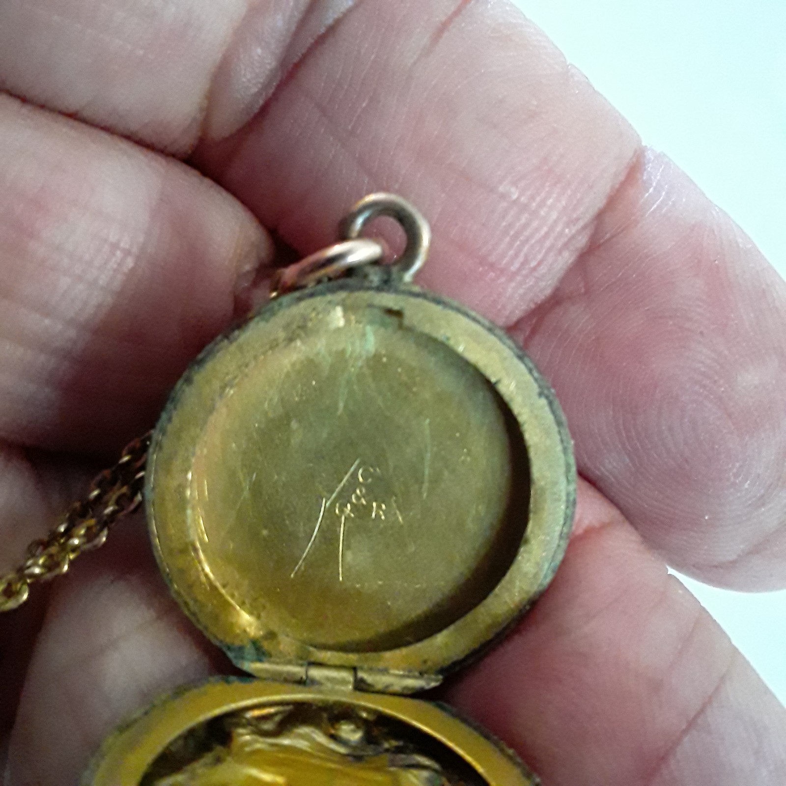 Art Nouveau Lady Locket Pendant & Chain Goddess Swan Rising Sun Gold Filled C&QR