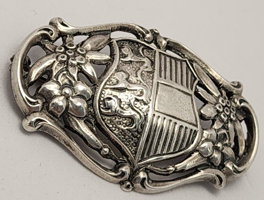 1.7″ Vintage Sterling Silver Austrian Coat of Arms Post War 1950’s Brooch Pin