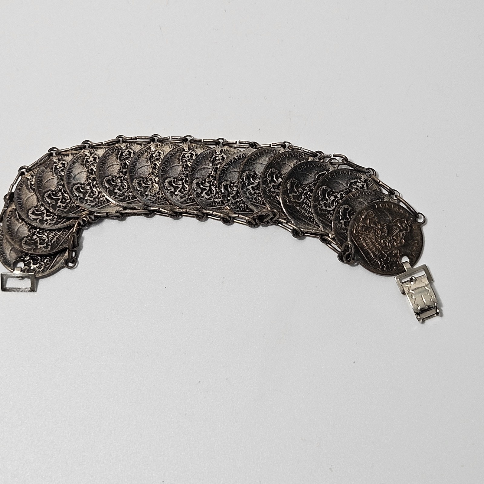 Vintage Roma Rome Coin Link Bracelet Fold Over Clasp 7″